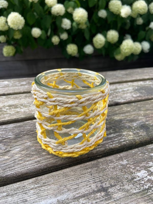 Waxinehouder gekleurd jute geel