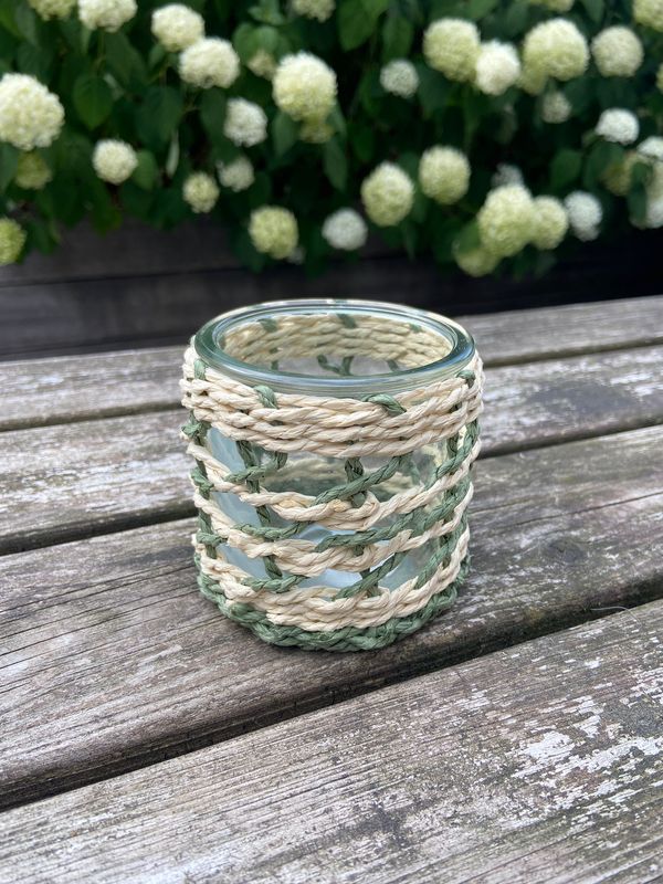 Waxinehouder gekleurd jute groen