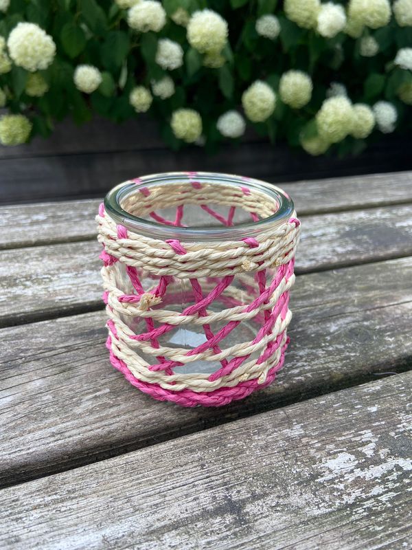 Waxinehouder gekleurd jute roze