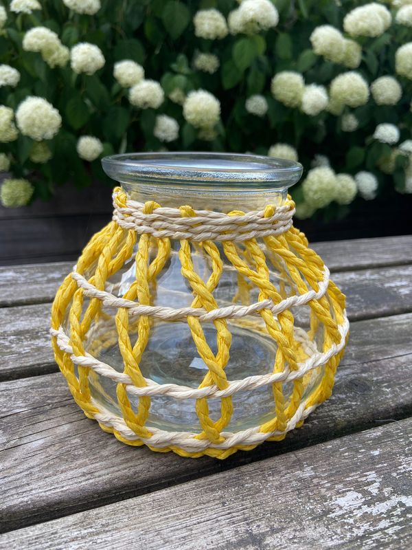 Waxinehouder gekleurd jute geel