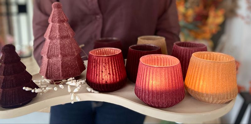 Velvet windlicht donker blush