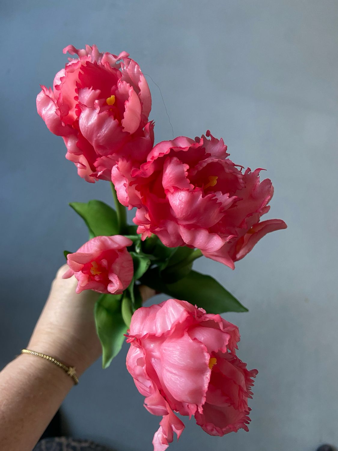 Real touch papegaaien tulpboeket licht roze