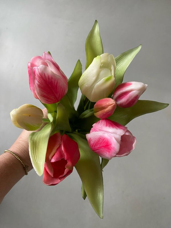 Tulpenboeket roze/wit mix  31 cm