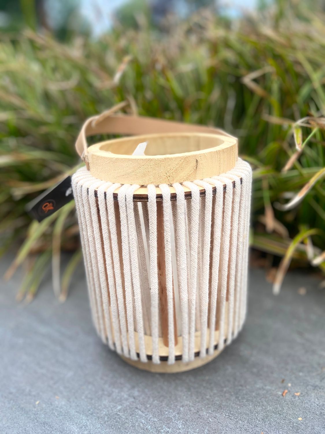 Touw windlicht beige rond
