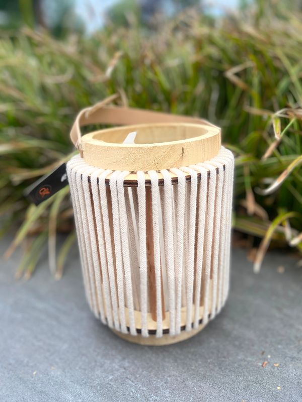 Touw windlicht beige rond