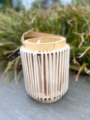 Touw windlicht beige rond