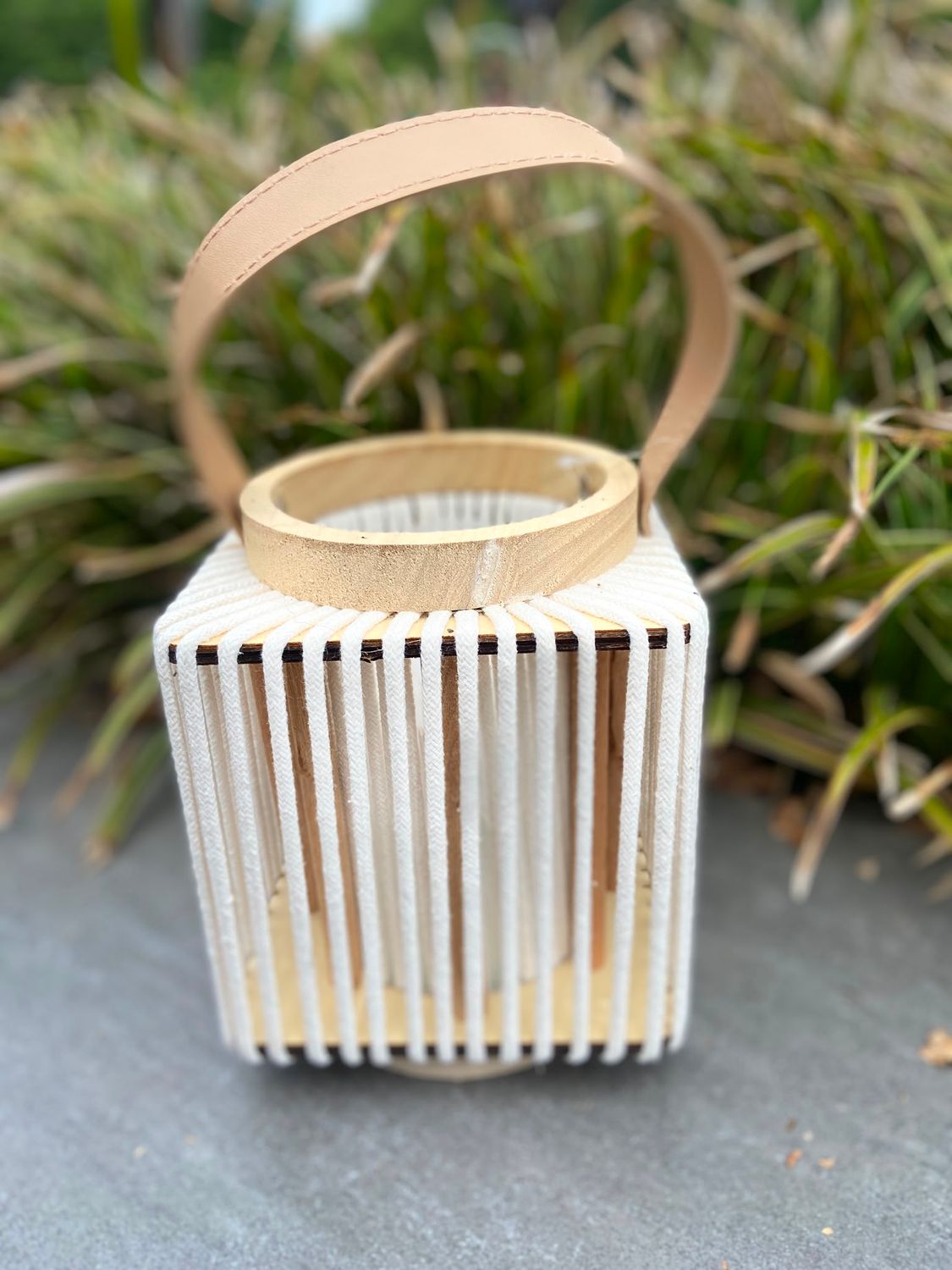 Touw windlicht beige