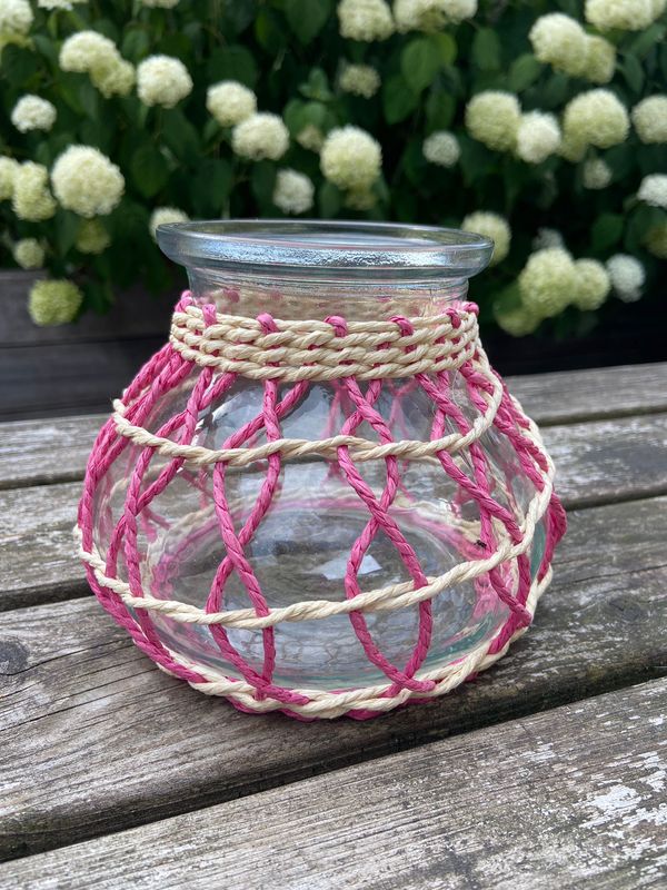 Waxinehouder gekleurd jute geel