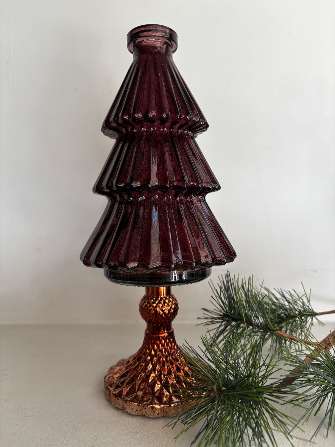 Glazen kerstboompje bruin - koper