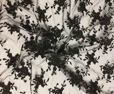 Embroidered Floral Tulle- Black