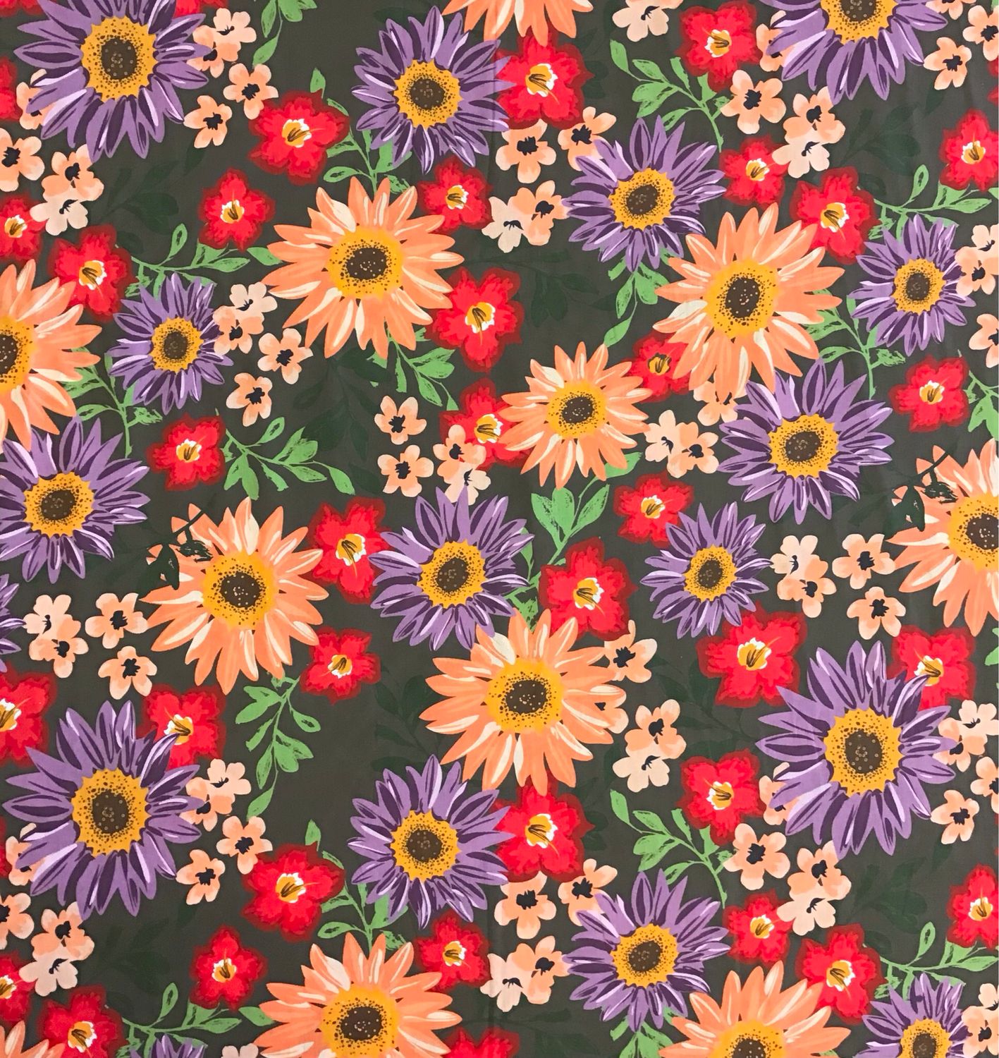 Dark Green Cotton with Flowers