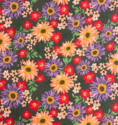 Dark Green Cotton with Flowers
