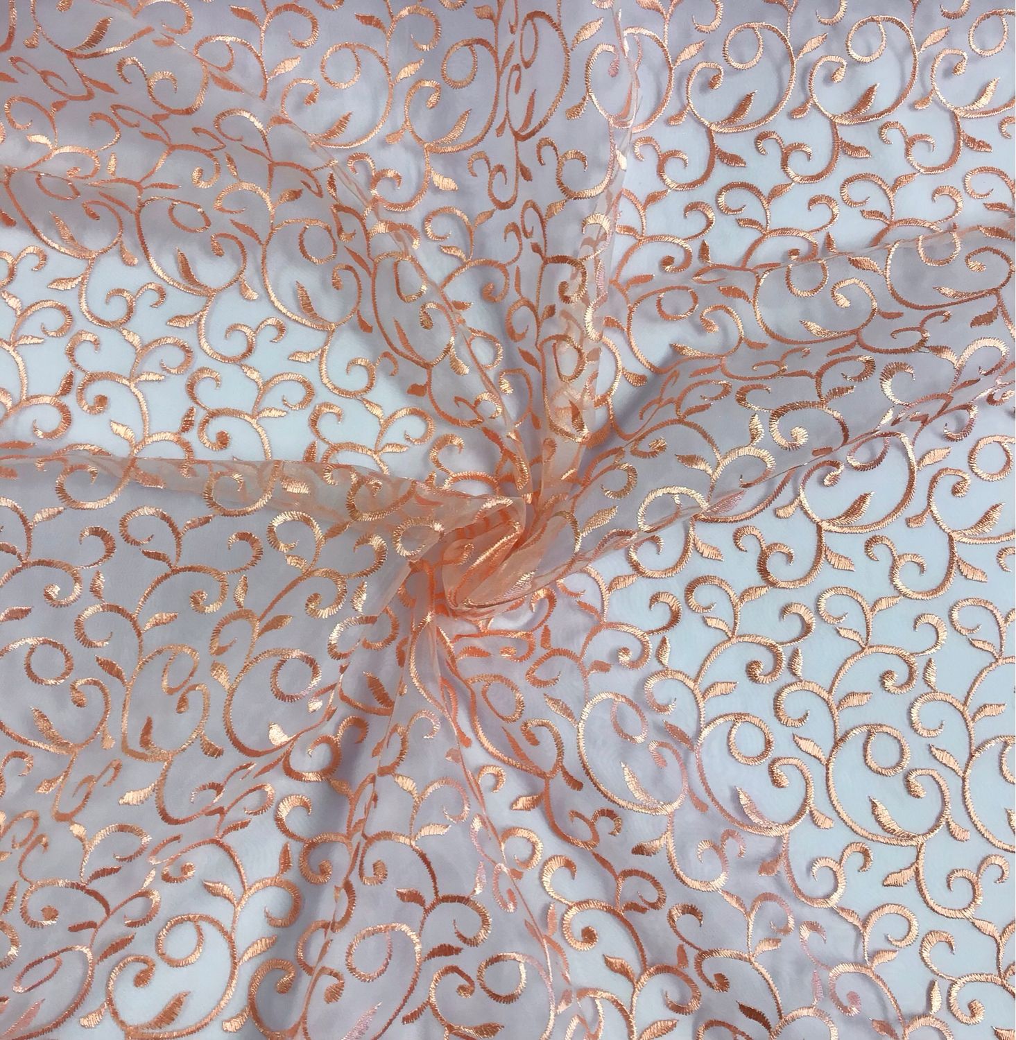 Embroidered Organza- Peach