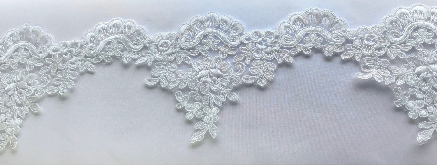 Embroidered Tulle Trim - White