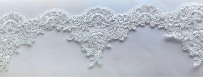 Embroidered Tulle Trim - White