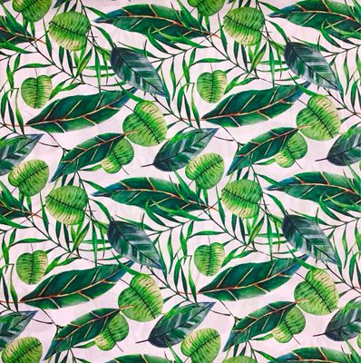 Dress Cotton- Green Leaves On White