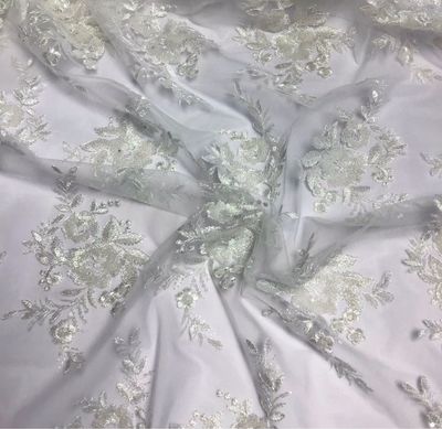 Embroidered Tull with Iridescent Sequins- Cream