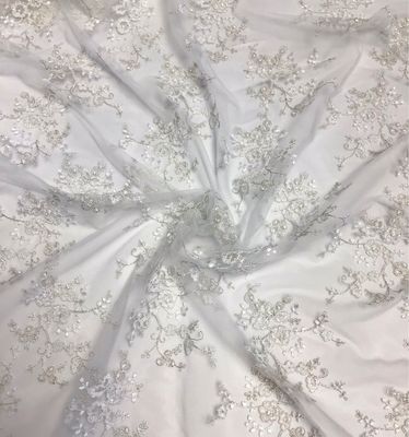 Embroidered Tulle- Ivory/ Silver