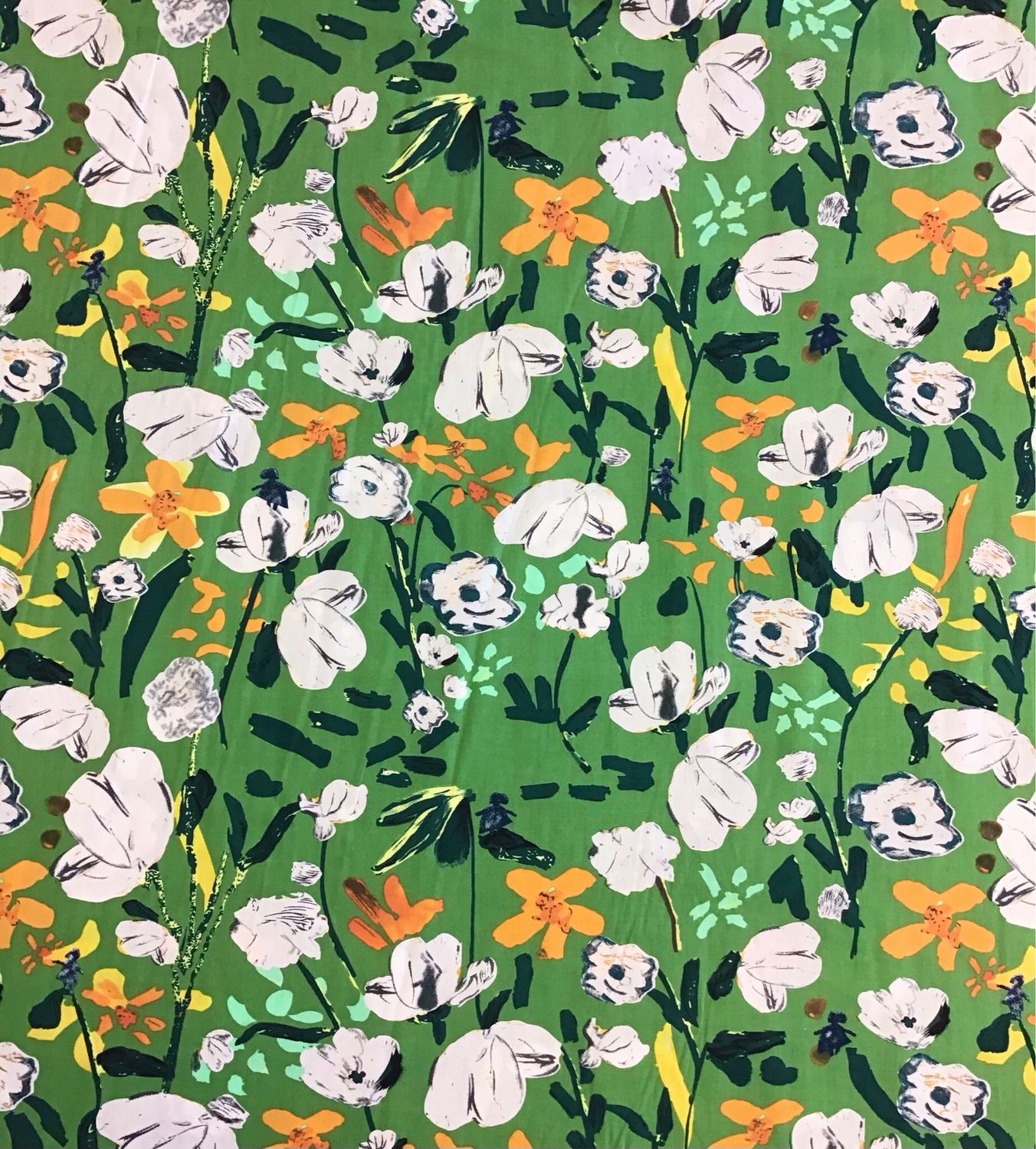 Green Cotton with Flowers