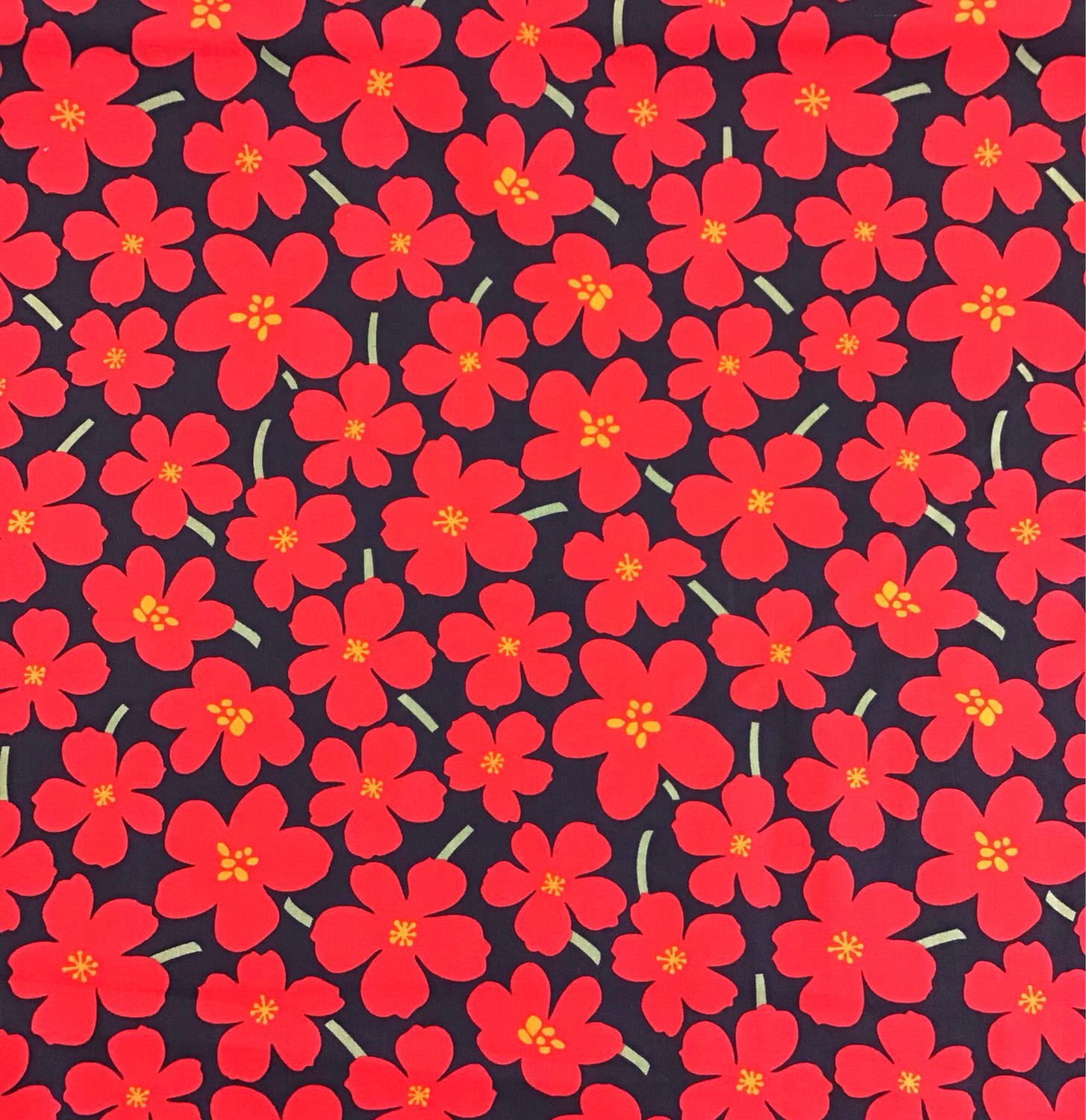 Navy Cotton with Red Flowers