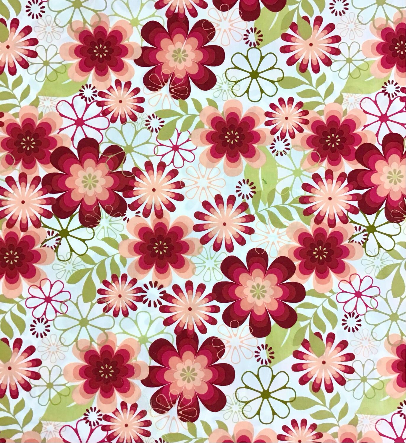 Peach, Red Flowers Cotton Poplin