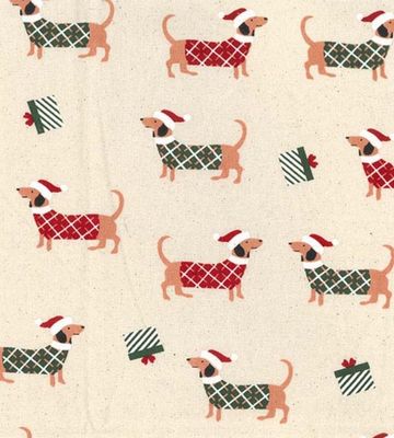 John Louden Christmas Fabric- Dachshund