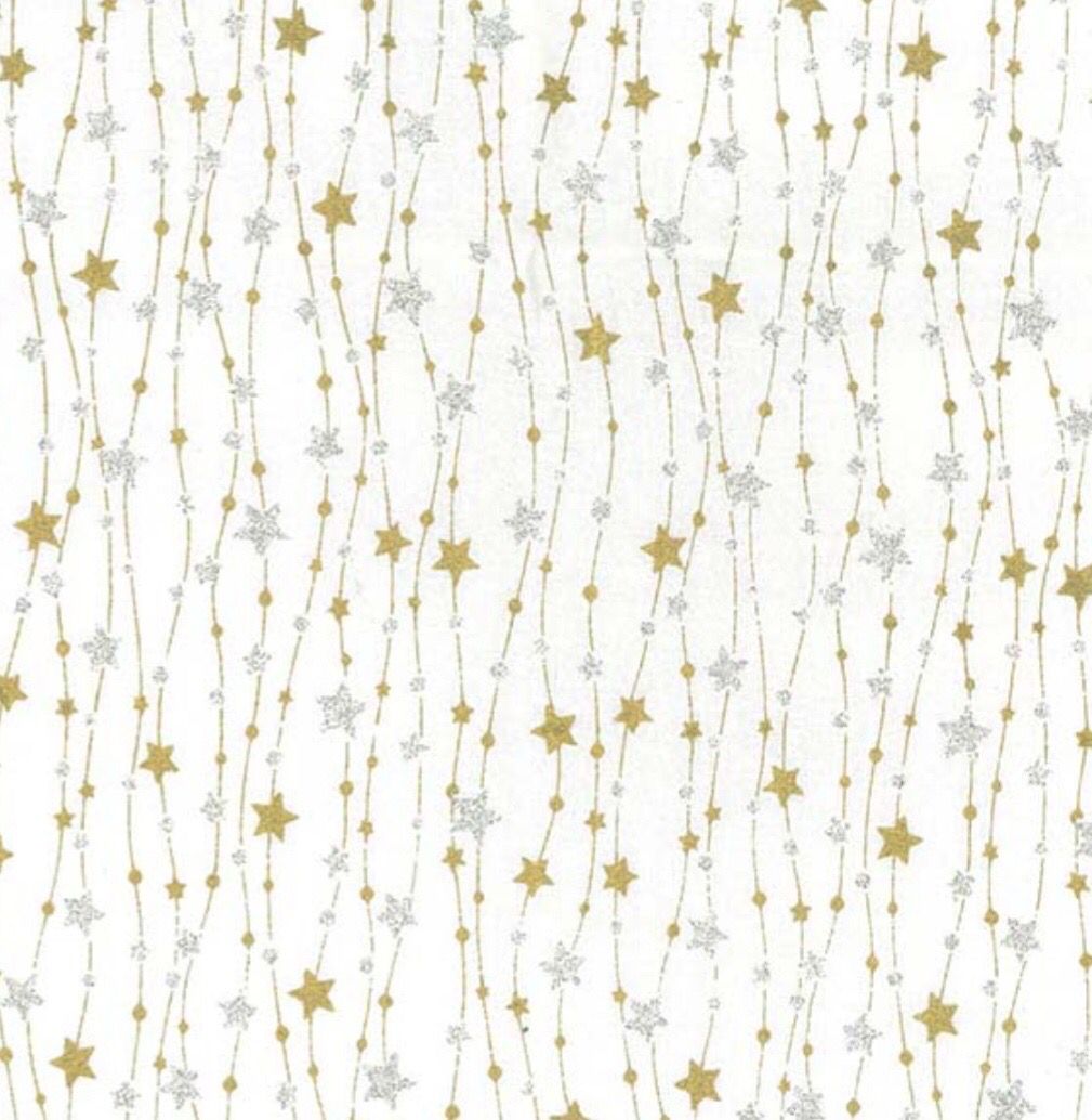 John Louden Christmas Fabric- Gold And Silver Stars