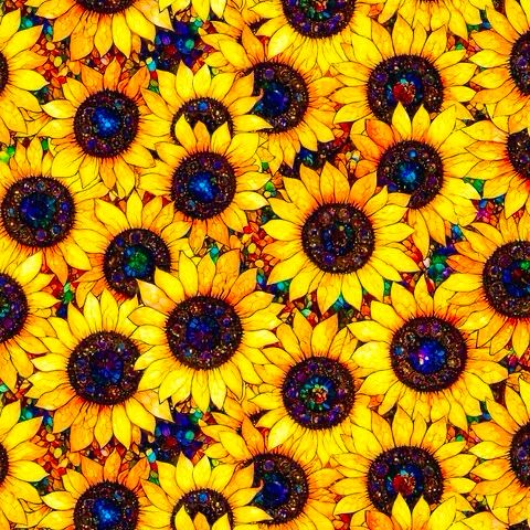 Sonny In The Sunflowers- Stained Glass Sunflowers- Yellow