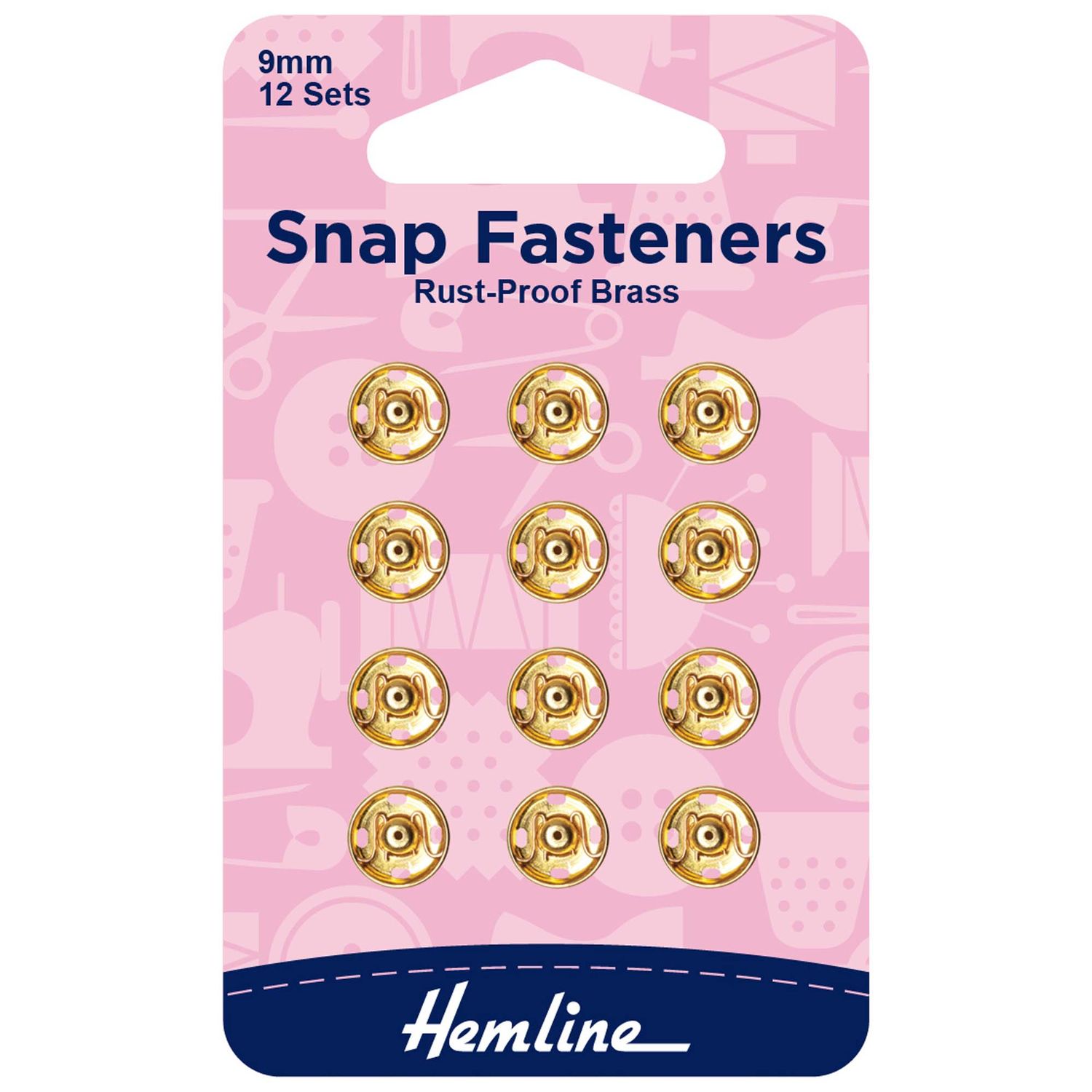 Snap Fasteners: Sew-on: Gold: 9mm: Pack of 12