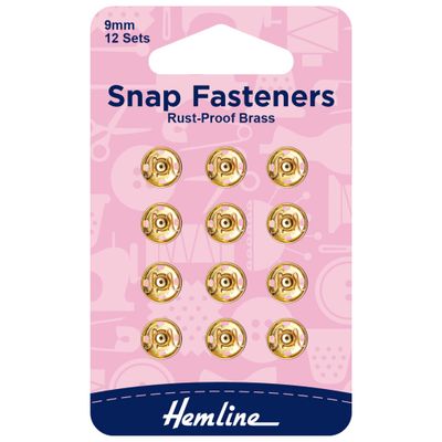 Snap Fasteners: Sew-on: Gold: 9mm: Pack of 12