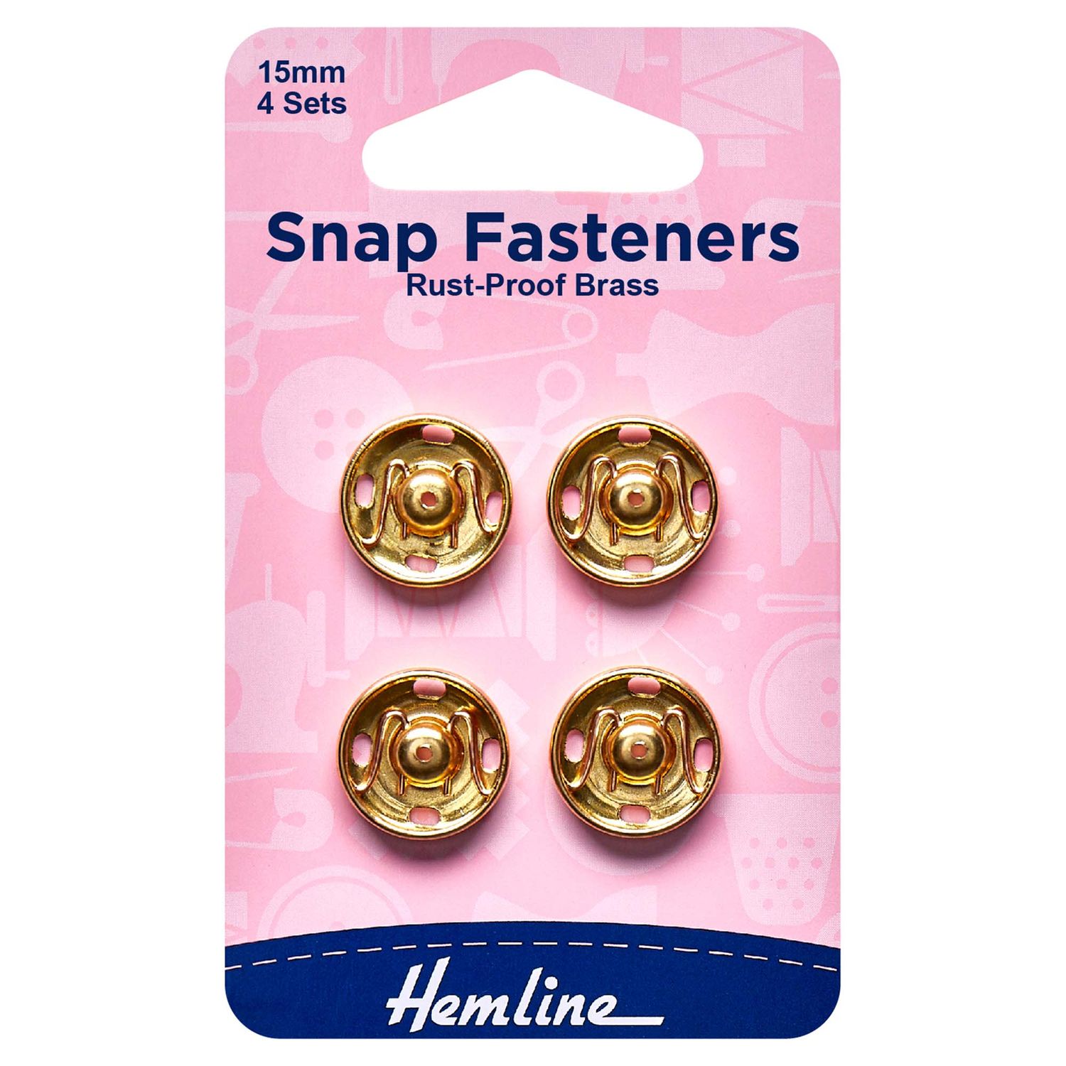 Snap Fasteners: Sew-on: Gold: 15mm: Pack of 4