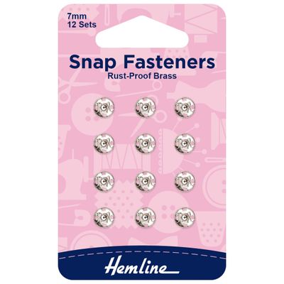 Snap Fasteners: Sew-on: Nickel: 7mm: Pack of 12