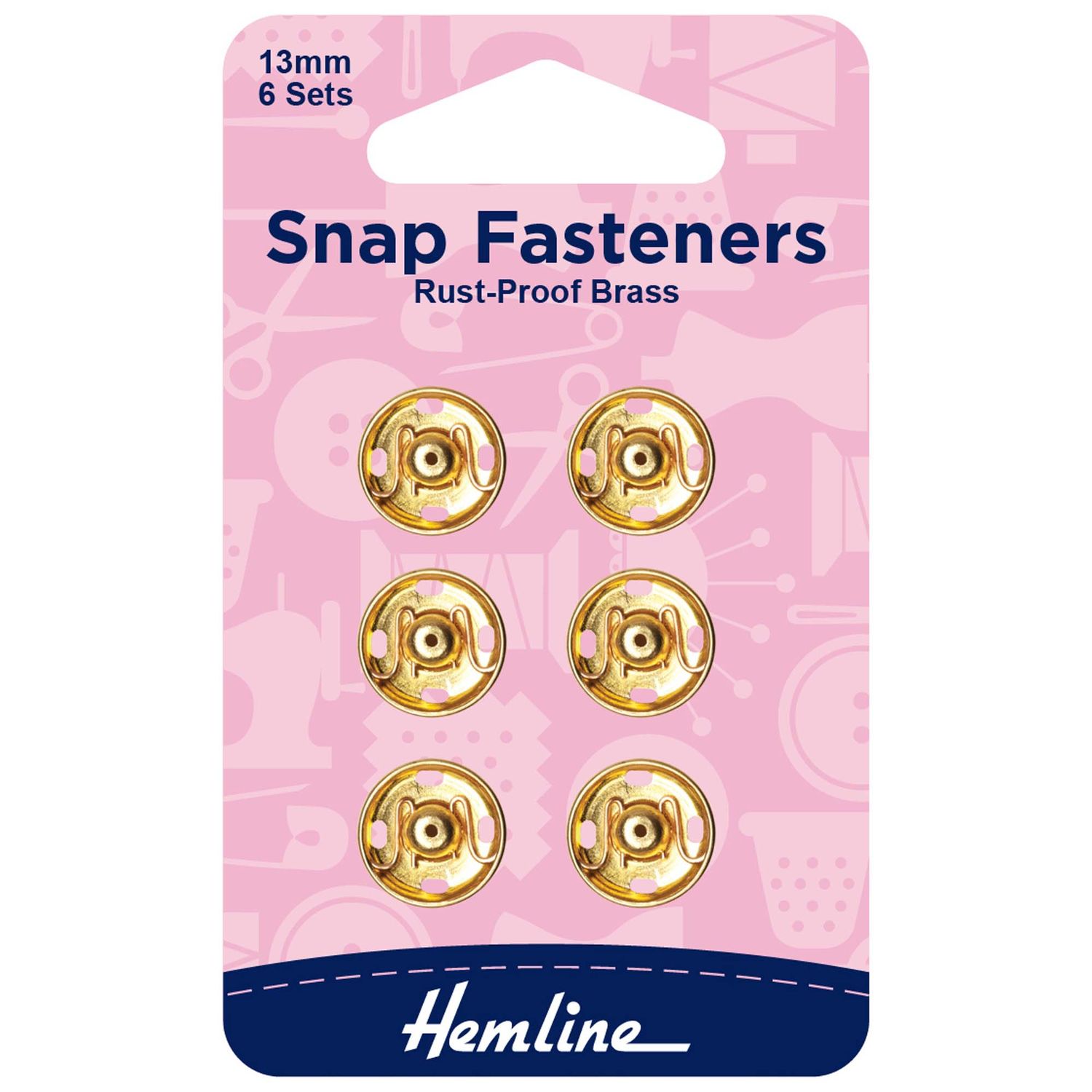 Snap Fasteners: Sew-on: Gold: 13mm: Pack of 6