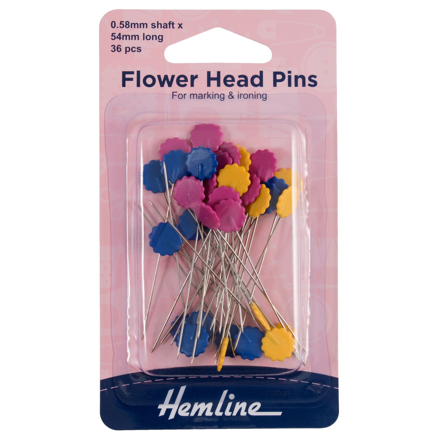 Pins: Flower-Flat Head: 54mm: Nickel: 36 Pieces