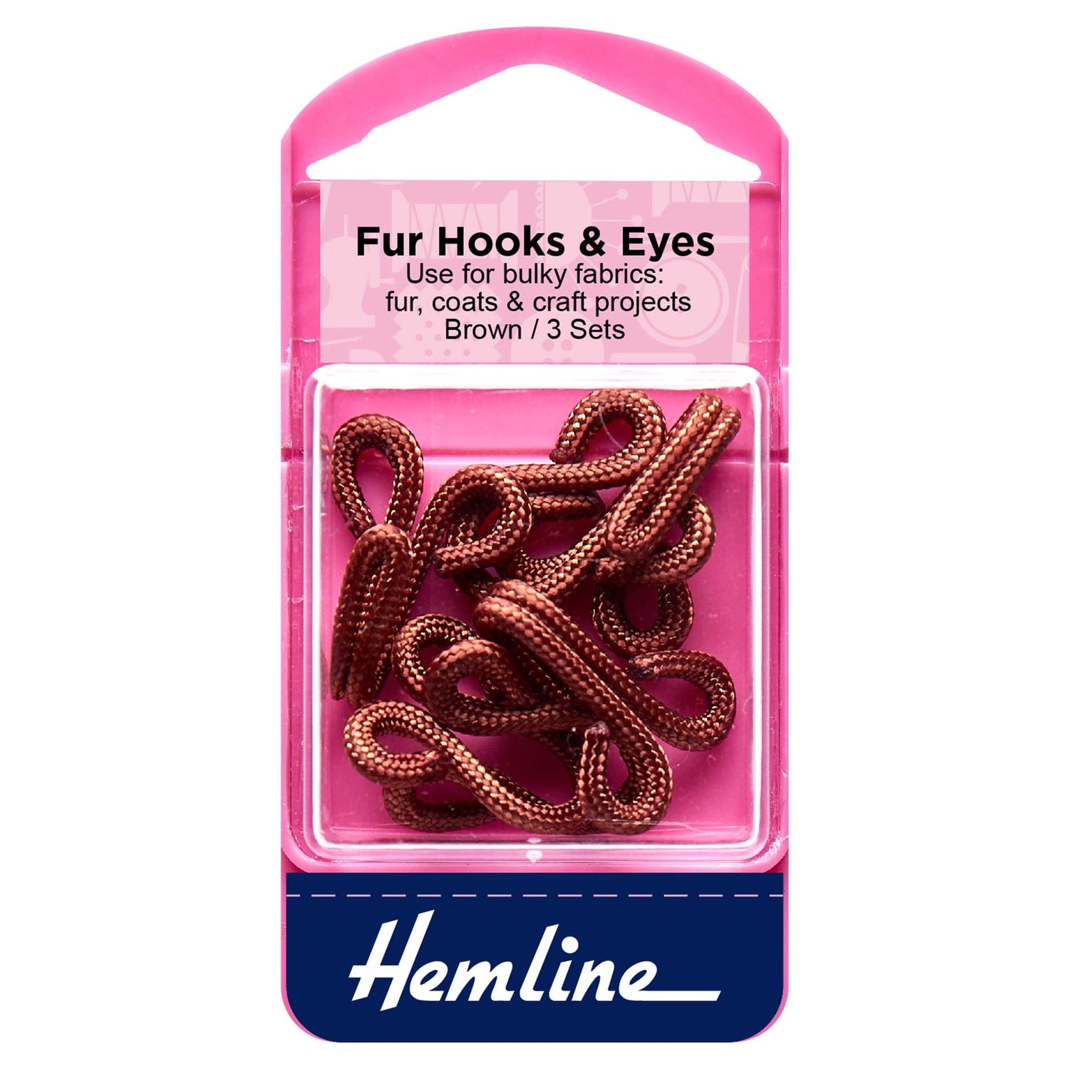 Fur Hooks and Eyes: Brown: Size 3