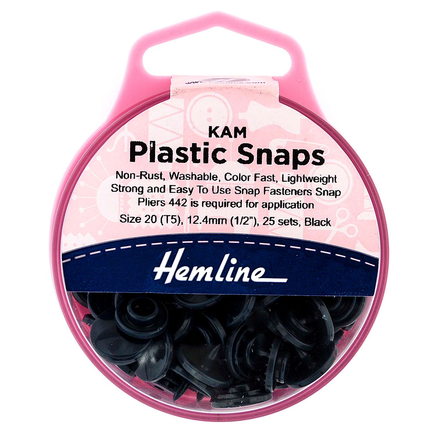 Snap Fasteners: Plastic: KAM: 25 x 12.4mm Sets: Black