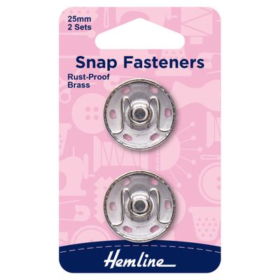 Snap Fasteners: Sew-on: Silver: 25mm: Pack of 2