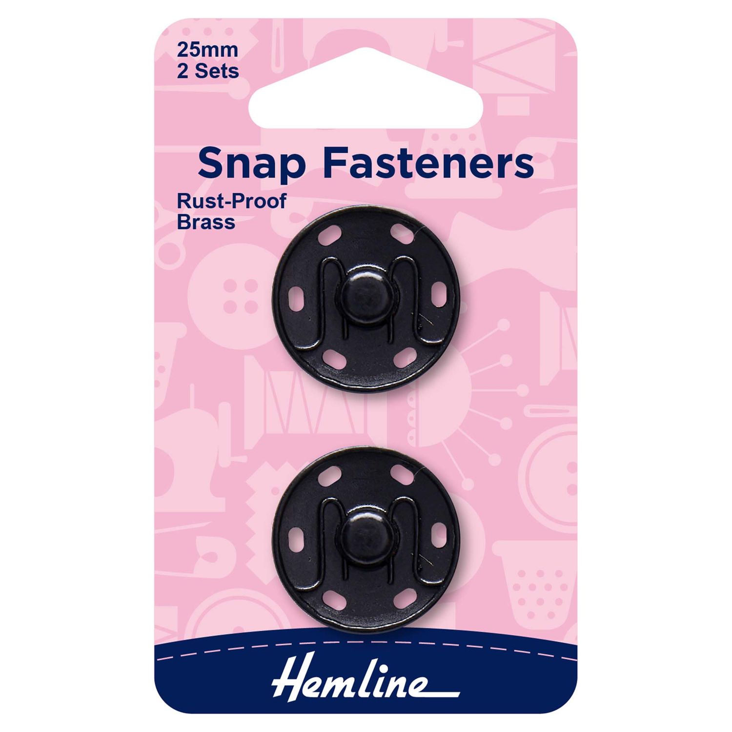 Snap Fasteners: Sew-On: Black: 25mm: Pack of 2
