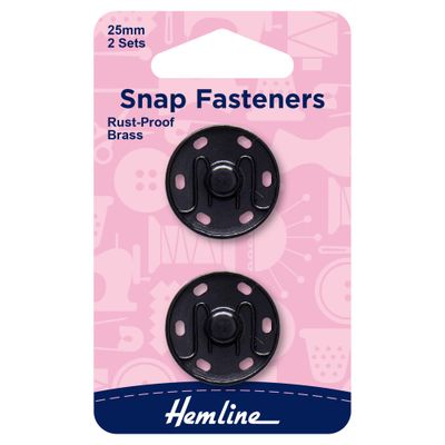 Snap Fasteners: Sew-On: Black: 25mm: Pack of 2