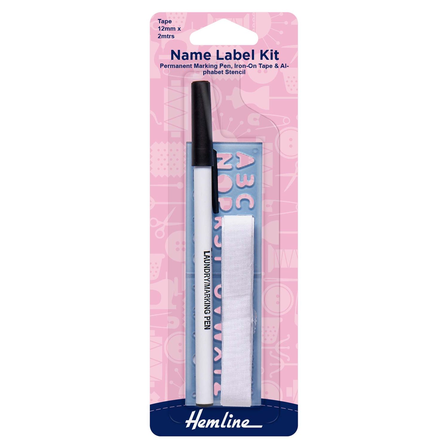 Name Label Kit: Iron on Tape with Pen and Stencil