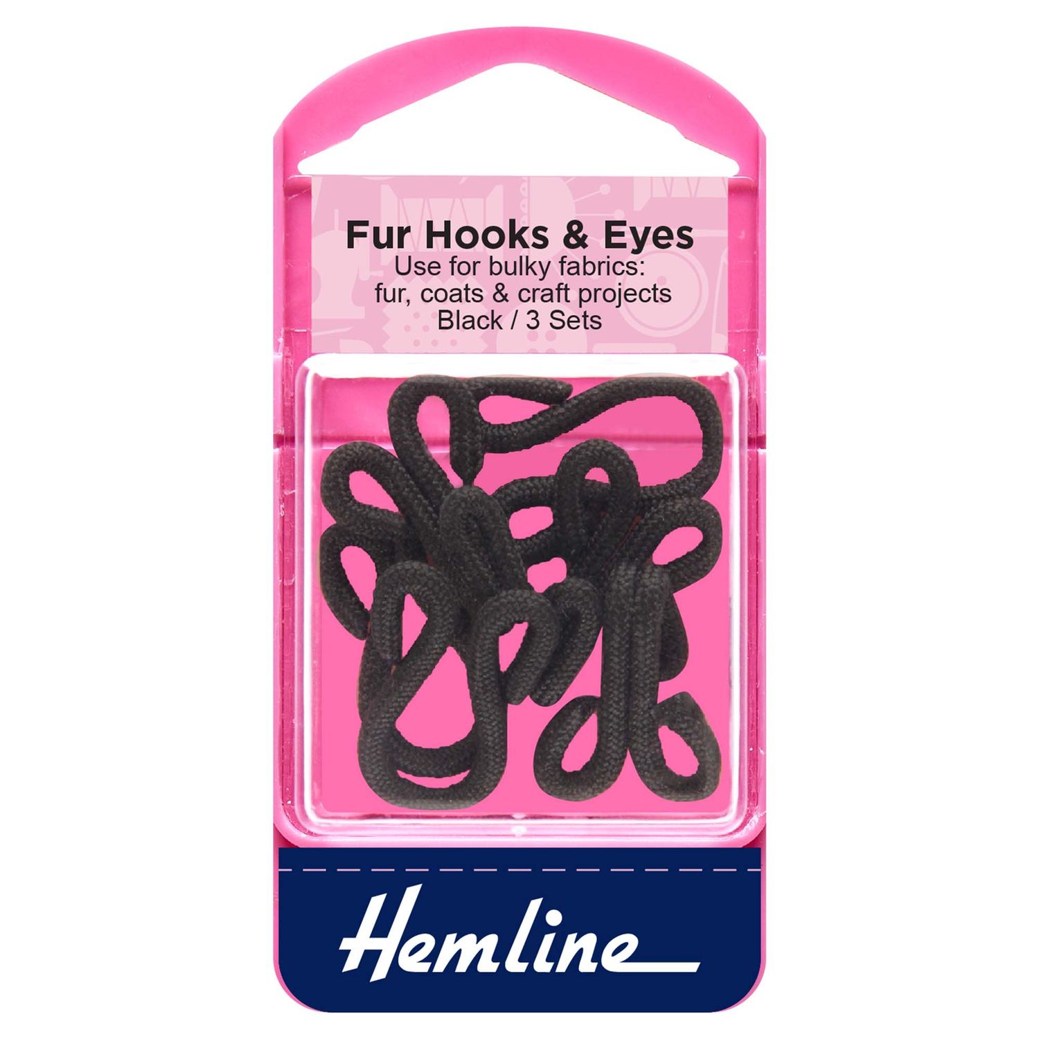 Hemline - Fur Hooks and Eyes: Black: Size 3