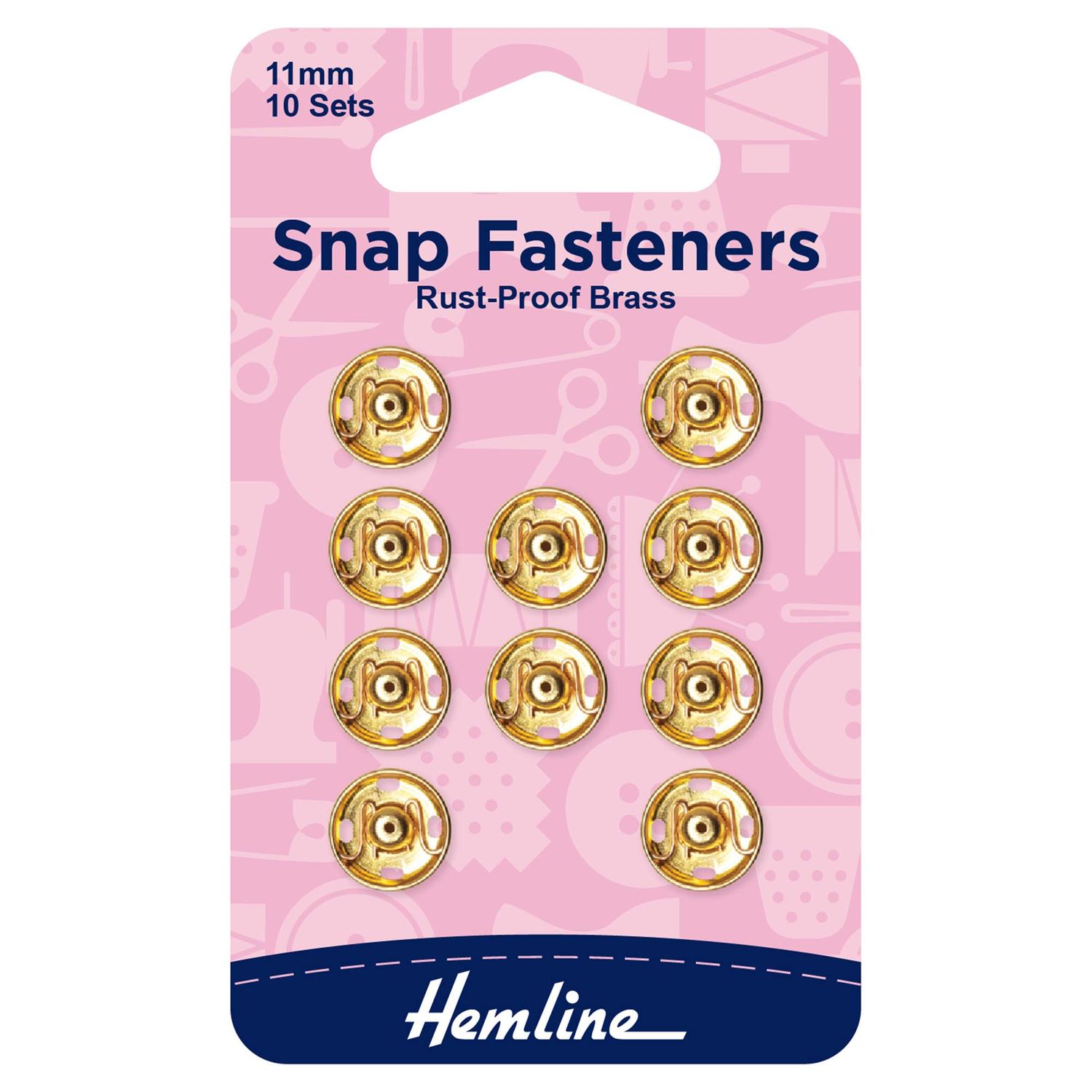 Hemline - Snap Fasteners: Sew-on: Gold: 11mm: Pack of 10