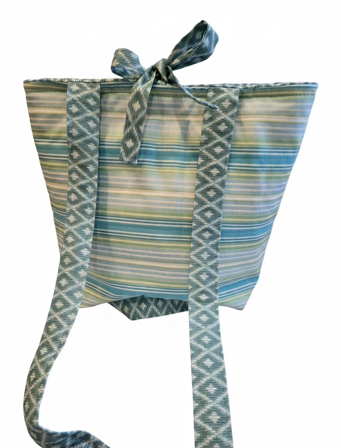 Aqua Horizontal Stripe Tote, Tie Closure