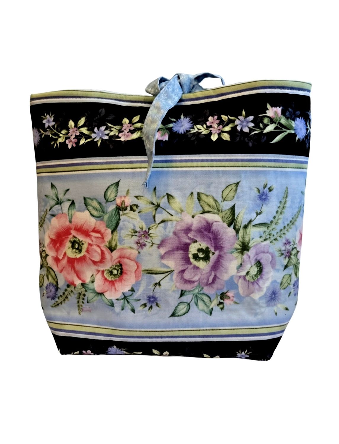 Anemone and Cornflower Tote, with tie closure