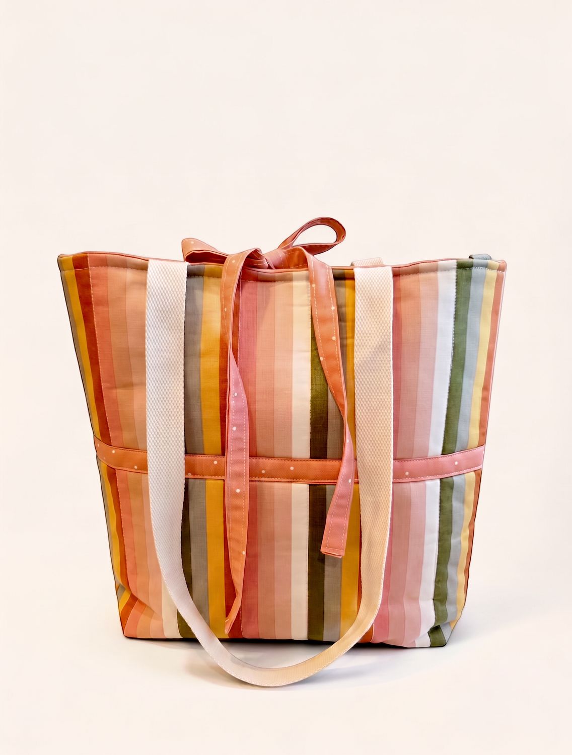 Vertical Stripe Tote with tie closure