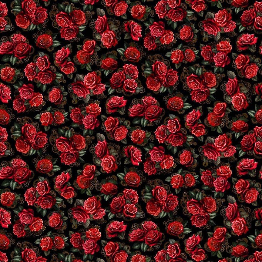 Down the Rabbit Hole Collection - Roses &amp; Clock Gears Black