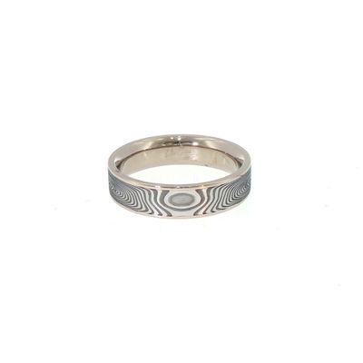 Vortex Damascus Stainless Steel Band 18K palladium white gold rails, flat profile, CF, 6mm