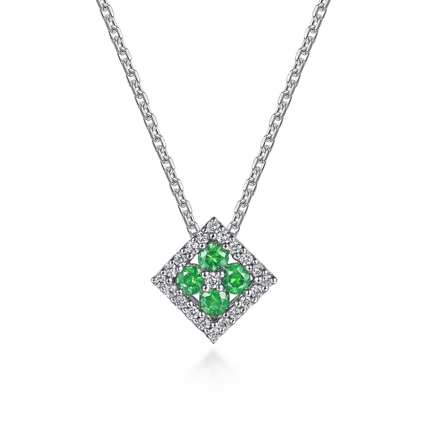 14KW .20cttw Emerald and Diamond  Necklace