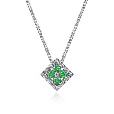 14KW .20cttw Emerald and Diamond  Necklace