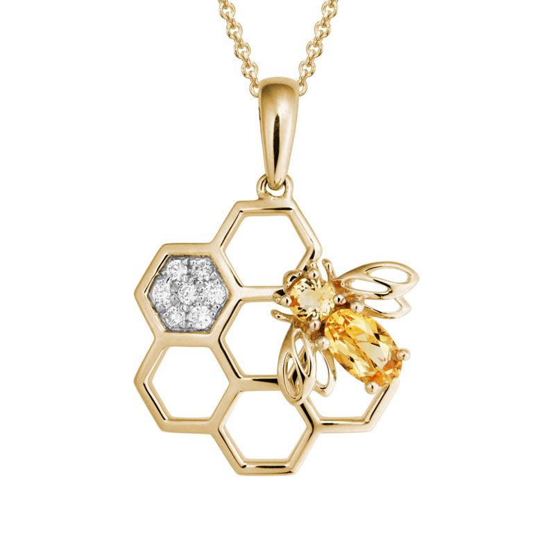 14KY Bee and Honeycomb Charm Necklace